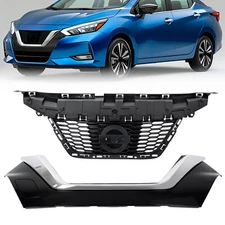 Front Upper & Lower Grille W/Trim Chrome For Nissan Versa 2020-2022 #NI1200306