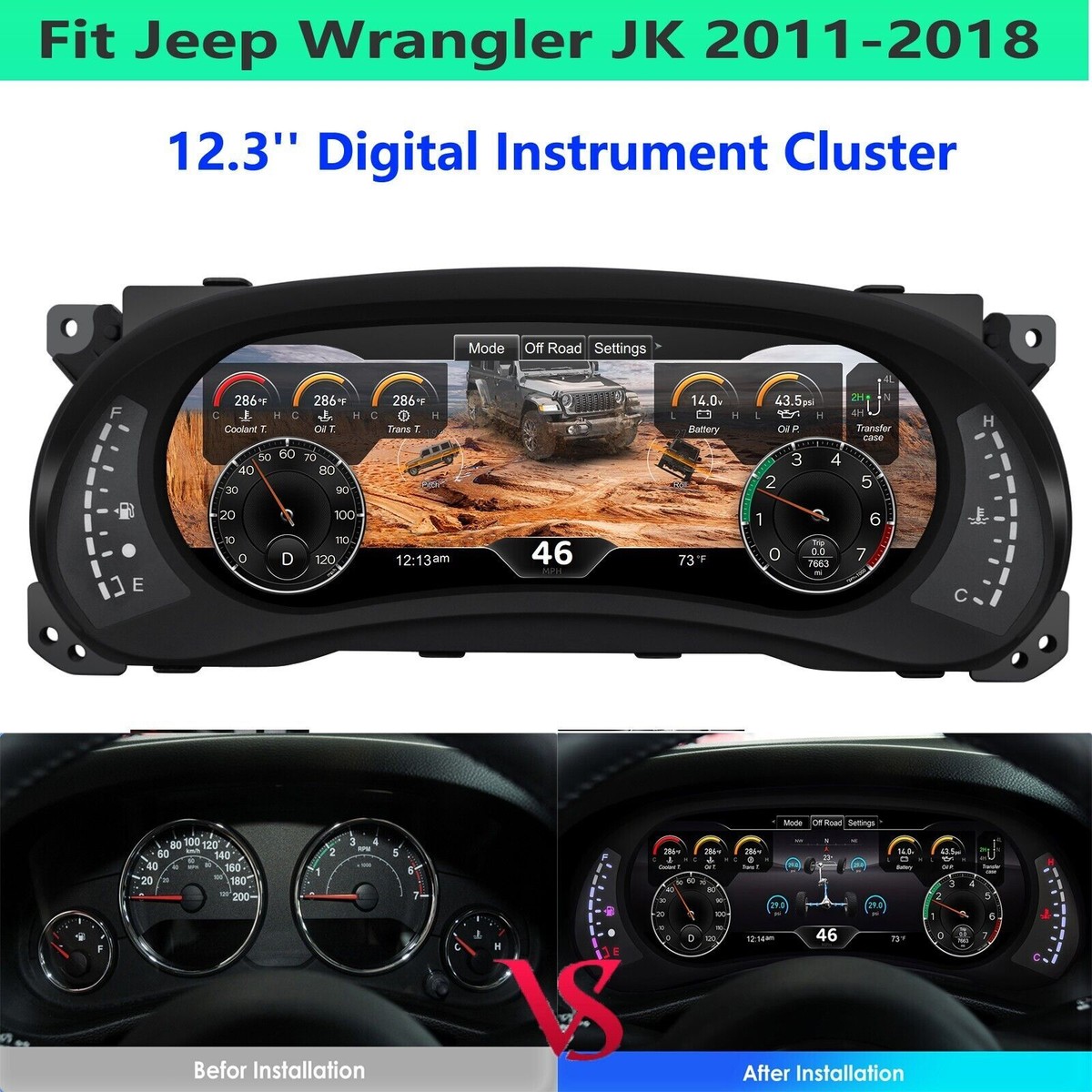 12.3 INCH HD Digital Dash LCD Instrument Cluster For Jeep Wrangler 