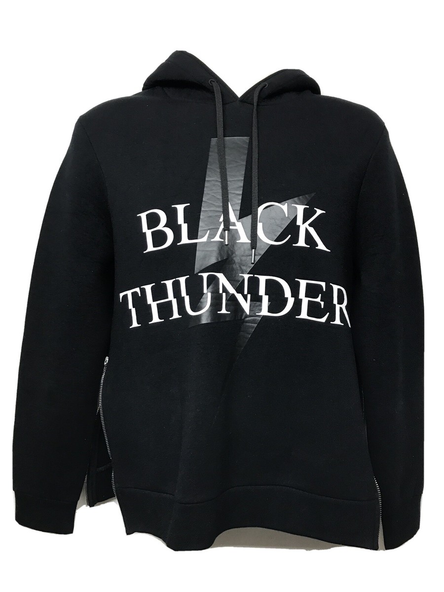 Neil Barrett Oversized Hoodie with Black Thunder Print Black