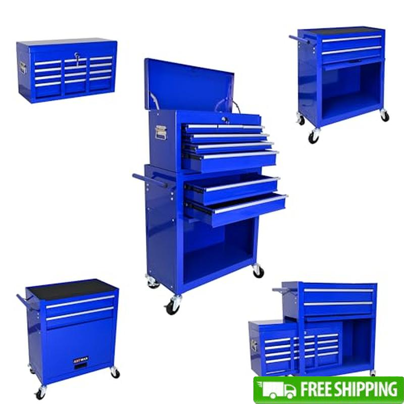 8 Drawer Rolling Tool Chest Organizer on Wheels Portable Lockable Garage Storage