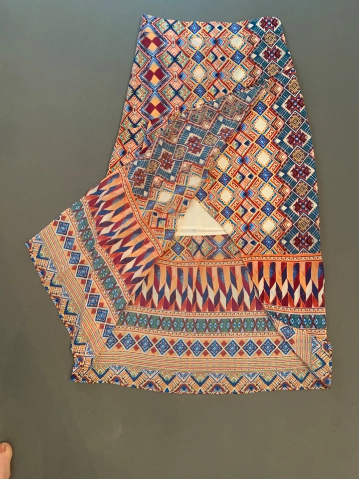 Falda de seda Anthropologie para mujer 2 azul rojo tribal suroeste oficina brunch Foto 3 de 4