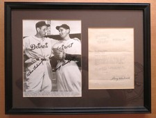 Detroit Tigers Charlie Gehringer Rare signed wire photo with Jimmy Bloodworth