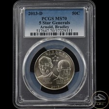 2013-D 5 Star Generals Arnold, Bradley Commemorative Half Dollar PCGS MS70