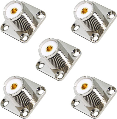 UHF Panel Mount, 5-Pack Female SO239 Chassis Mount 4-Hole Jack Flange Solder Cup