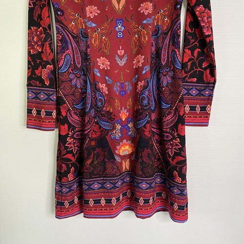 Hale Bob Dress Women S Pink Blue Floral Paisley Long Sleeve Short Shift Boho - Picture 16 of 18