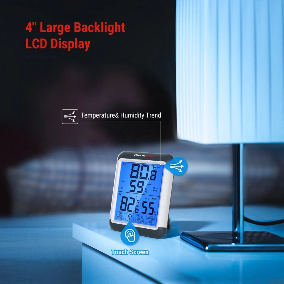 ThermoPro TP65BW Wireless Indoor Outdoor Thermometer Hygrometer Humidity Monitor - Image 2 of 4