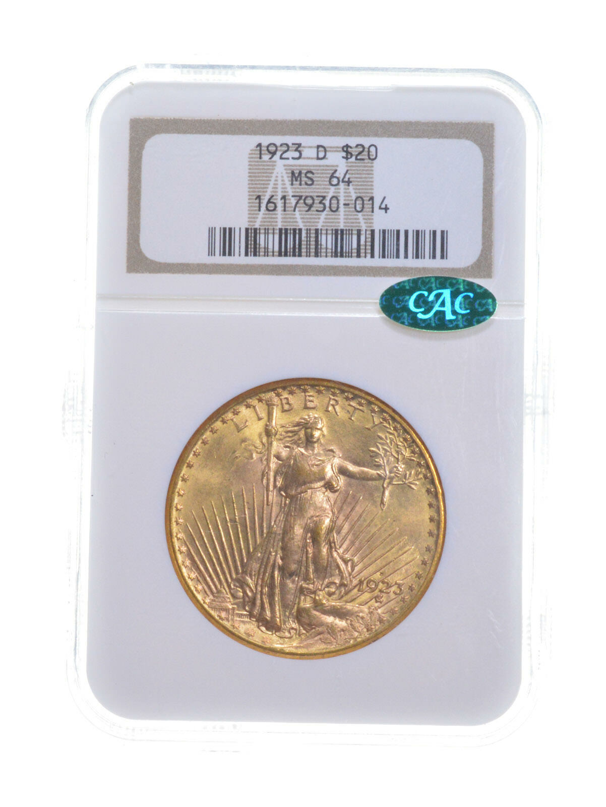 MS64 1923-D $20 Saint-Gaudens Gold Double Eagle - CAC - Graded N