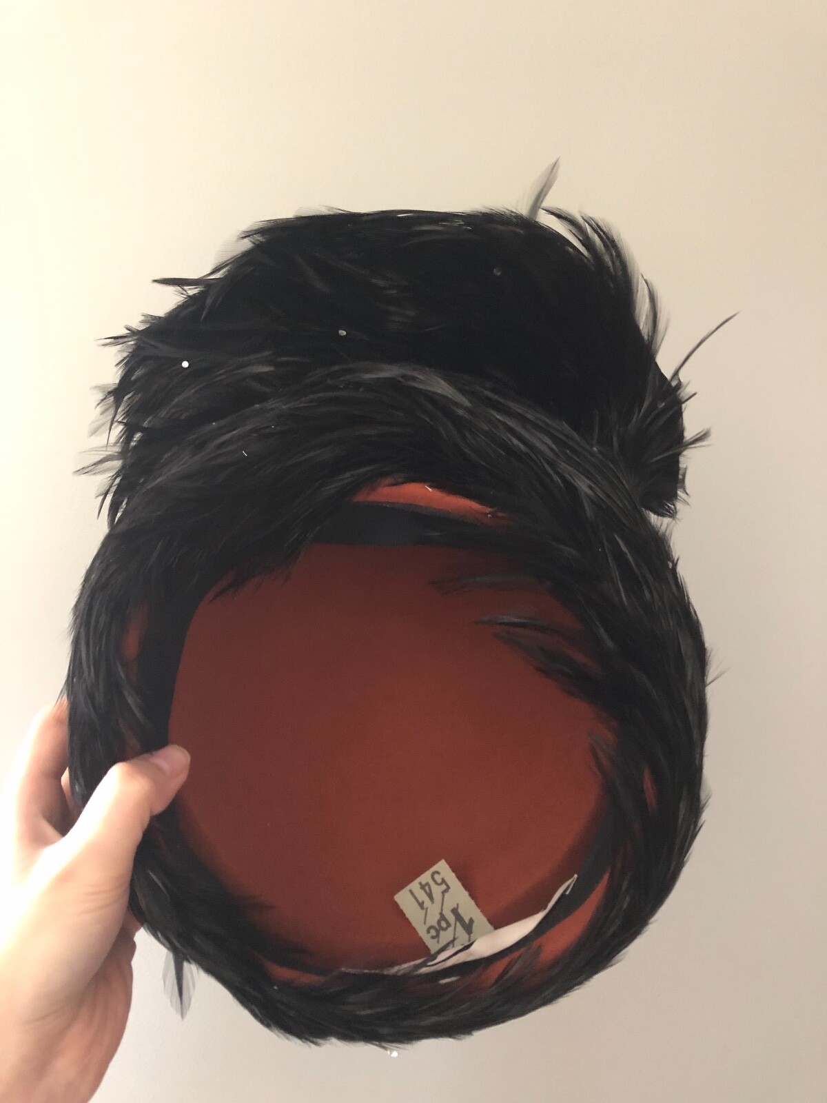Vintage woman's black hat with feathers and sequins. Jack McConnell, Wool base image 7