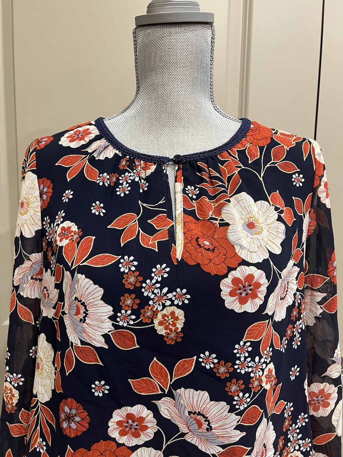 Daniel Rainn Floral Blouse Sheer PM Boho Peasant Cottage Botanical M Layered