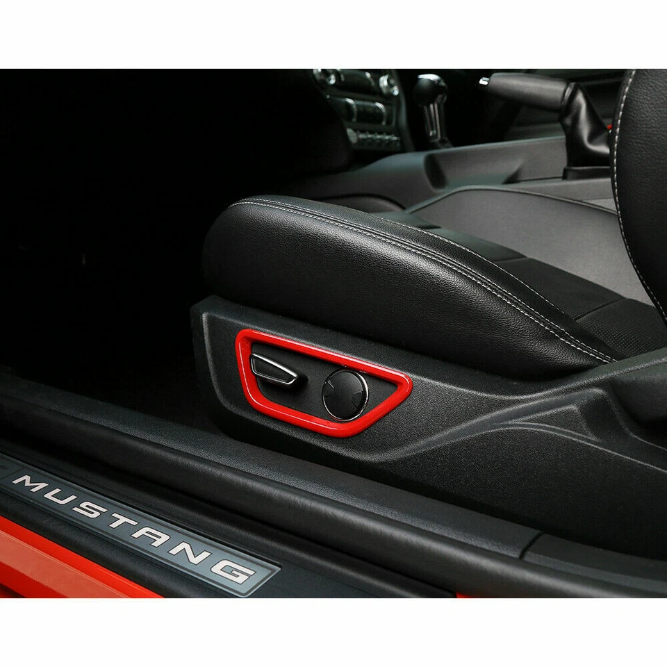 Cubierta de ajuste del marco del anillo del botón del ajuste del asiento de coche para Ford Mustang 2015+ ABS rojo Foto 2 de 4