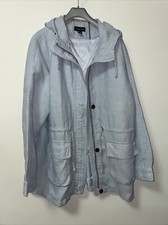 Lands End Women’s Blue Hooded Jacket Parka Size L Heavy Linen Drawstring