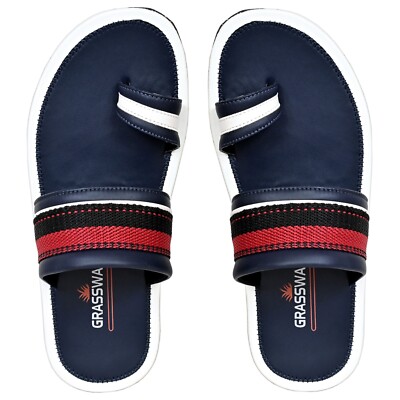 Flipflop & Slipper Slides Slip-On Men Dark Blue Synthetic Leather Set Non-Slip