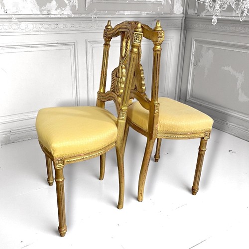A Pair Of Antique Louis XVI Style Gilt-wood Chairs.Lyre Back Details ,c1900 VGC - Picture 4 of 4