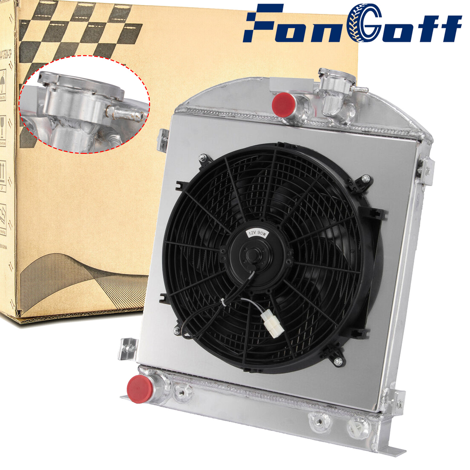 3 Rows Radiator Shroud+Fan Fits Ford Hi-Boy Hot Rod Ford V8 Engine 1930-1932 NEW