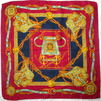 Foulard Vintage En Soie - Motif Multicolore - Dimensions 86 X 87 Cm