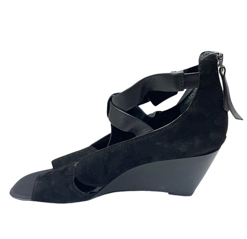 Donald Pliner Sila Sandals Size 11 Black Suede Wedge Buckle Cut Out - Picture 5 of 11