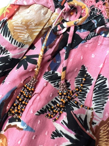 Farm Rio Pink Pinapple Midi Beaded Dress Size Small MSRP $175 - Picture 4 of 15