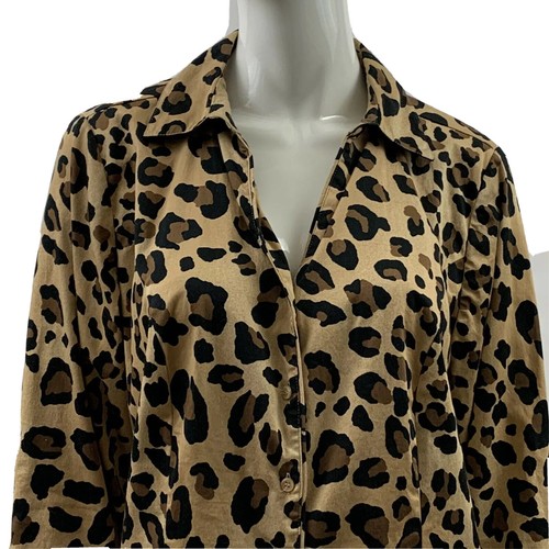 Lane Bryant Shirt Button Front Animal Print Sz 14 Long Sleeve Women’s Top Career - Picture 2 of 11