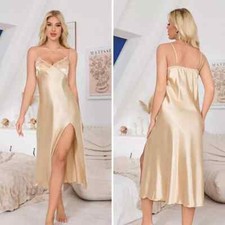 Camicia Da Notte Baby Doll Oro Scollato Simil Seta Raso 31019