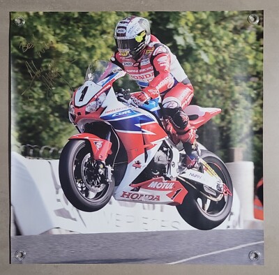 John McGuinness Signed gold Banner pvc Honda TT Isle Man SBK race Memorabilia 