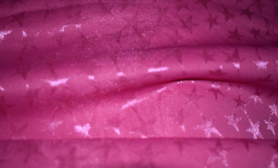 PINK SHINY STARS ON PINK POLYESTER INTERLOCK SLIGHT STRETCH  FABRIC  2  YARDS