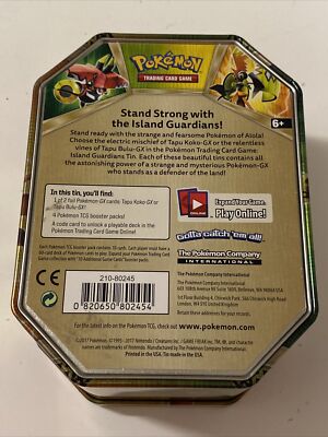 Pokemon Trading Card Game Tapu Koko GX Prism Gold Tin Storage Box