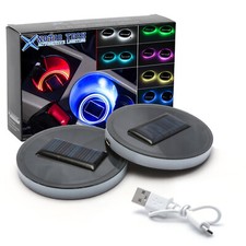 2pcs Car Cup Holder Lights 7 Colors Usb Charging Solar Led Decor Mat Drinks Pad