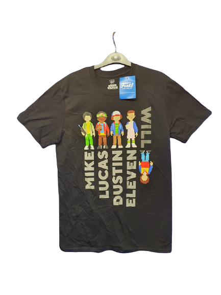 Stranger Things T-Shirt Funko Black Size Large Cartoon Character Pixel Art