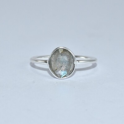 Beautuful Labradorite 925 Sterling Silver Ring Polished Simple Band Handmade
