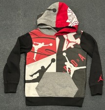 NIKE AIR JORDAN Boy's Multi Print Fleece Hoodie  Black Small 4/6 Yrs