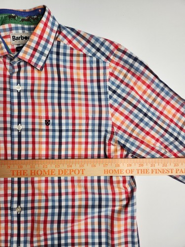 Barbour Mens S Tailored Fit Gingham Check Button Shirt Casual York Red Preppy - Picture 9 of 11