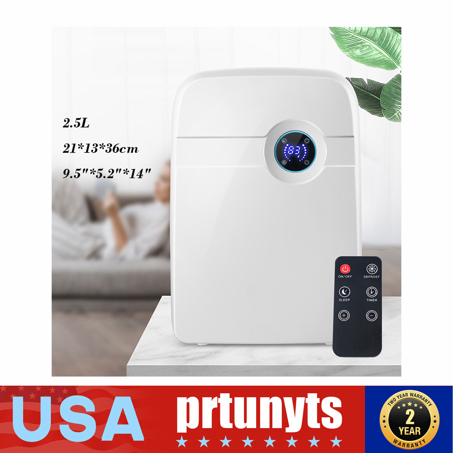 Dehumidifier Home Air Dryer Humidity Bedroom Remote Control 2.5L LCD Displays-image