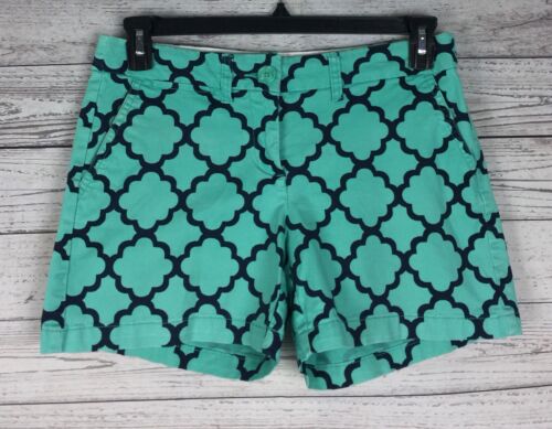 Crown & Ivy Damen grün blau geometrisches Muster vorne flach Stretch Shorts Größe 4