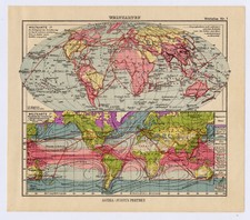 CA 1935 VINTAGE MAP OF THE WORLD TRANSPORTATION CLIMATE POPULATION AMERICA ASIA