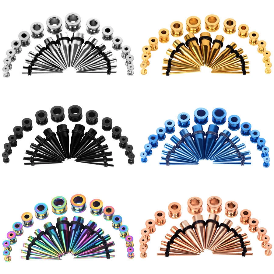 Kit de estiramiento de calibre de oreja de 36 piezas de acero quirúrgico túnel cónico tapón perforación 14G-00G Foto 3 de 4