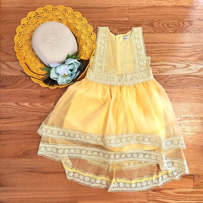 Trish Scully size yellow Delphine dress and yellow woven flower sun hat  set