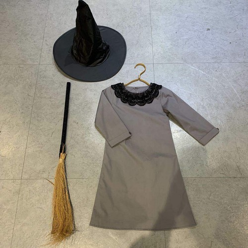 3PC Girls Little Witch Halloween Costumes One-Piece Dress w/ Hat and broom for K