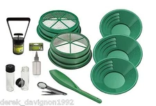  SS4 11pc Green  Large Gold 1/2" & 1/8" Classifier Screen & Gold Pan Panning Kit
