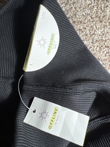 Leggings donna The Hugger neri a vita alta tasche piccoli corti nuovi con etichette Aerie Off Line - Foto 2 di 5