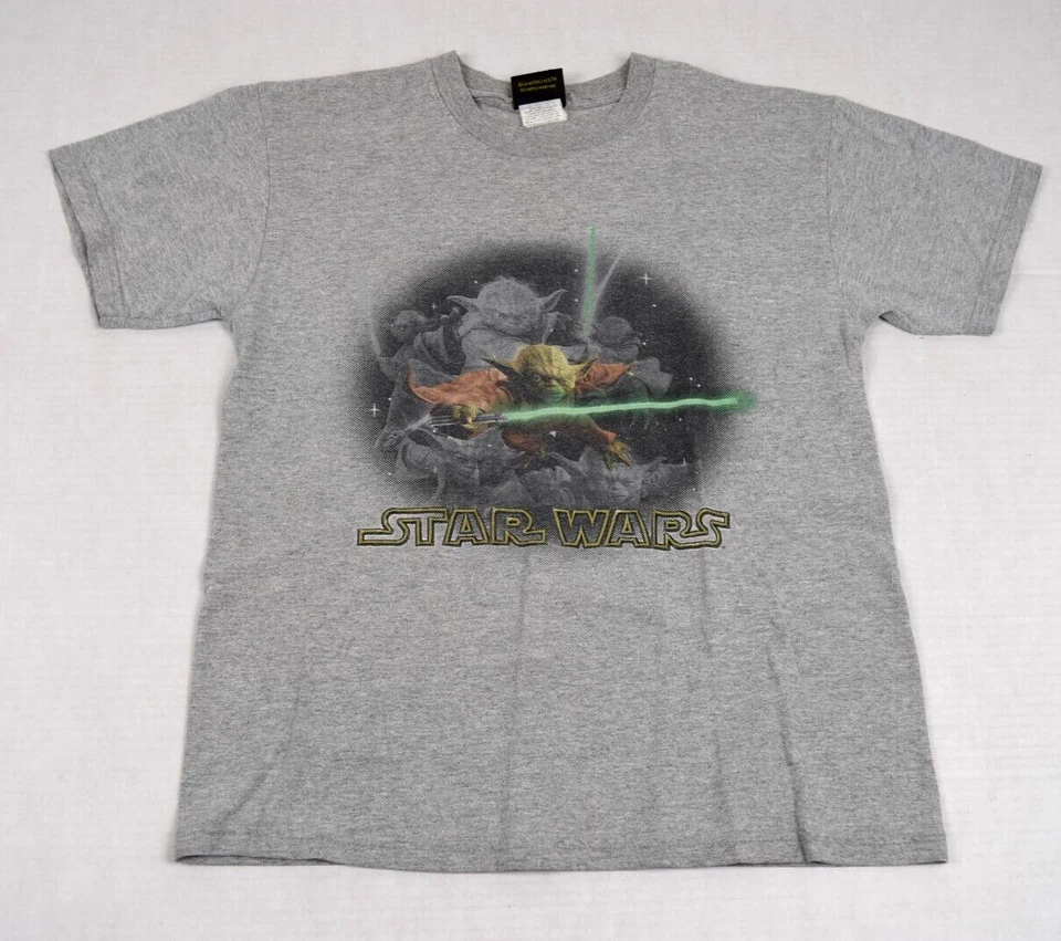 Vintage T-Shirt Star Wars Size Youth M 1999 Gray Yoda Fights With Light Saber - Image 2 of 4