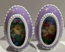 2 PURPLE EMPTY  M&Ms Plastic Holographic (2 images) Easter Eggs 4”x3”. Early 2k