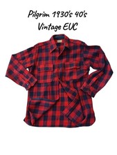 Vintage EUC Pilgrim Red Black Plaid Button-Front Wool Shirt