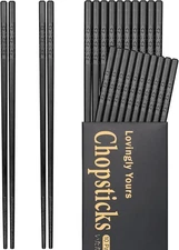 Reusable 10 Pairs Fiberglass Chopsticks Non-Slip Dishwasher Safe 9.5 Inch Black
