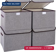 Large 22 Quart Linen Fabric Foldable Storage Bin Cube Organizer Basket with Flip