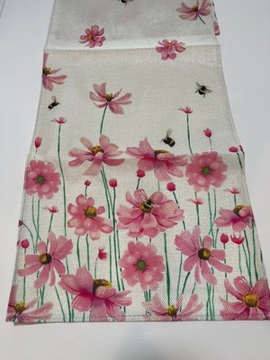 PRETTY PINK Flowers & Bumblebee  Spring Table Runner 15''x72''