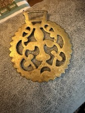 Brass Horse Medallion Antique English Fleur De Lis Crescent Moon Ornate Harness