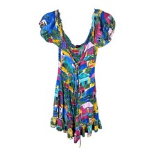 Zara Accessories Women Tropical Island Print Puff Sleeve Mini Dress Size M Blue