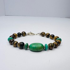 Tiger's Eye and Quartzite Bracelet 8" Toggle Clasp Crystals Boho Courage