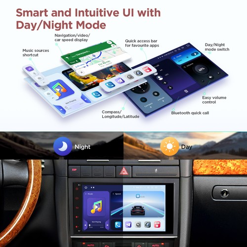 QLED 8" Android 14 Car Stereo 8Core 8+256G GPS Radio DTS DSP For Audi A4 CarPlay - Picture 13 of 19