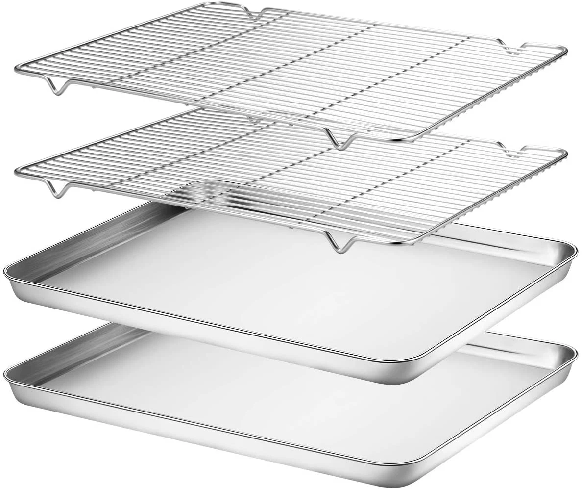 Wildone Baking Sheet & Rack Set [2 Sheets + 2 Racks], Stainless Steel Cookie Pan